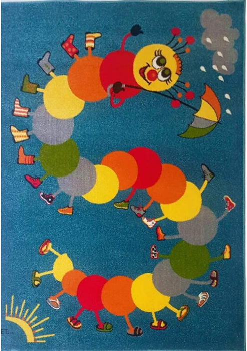 Covor copii albastru educativ cu omida si cifre colorate, covor camera copii ideal pentru invatare si joaca