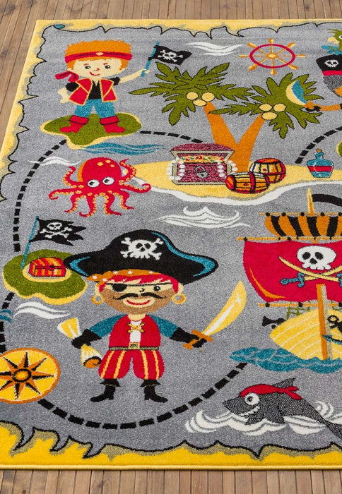 Covor copii pentru camera cu model pirati, insula comorii si personaje distractive.