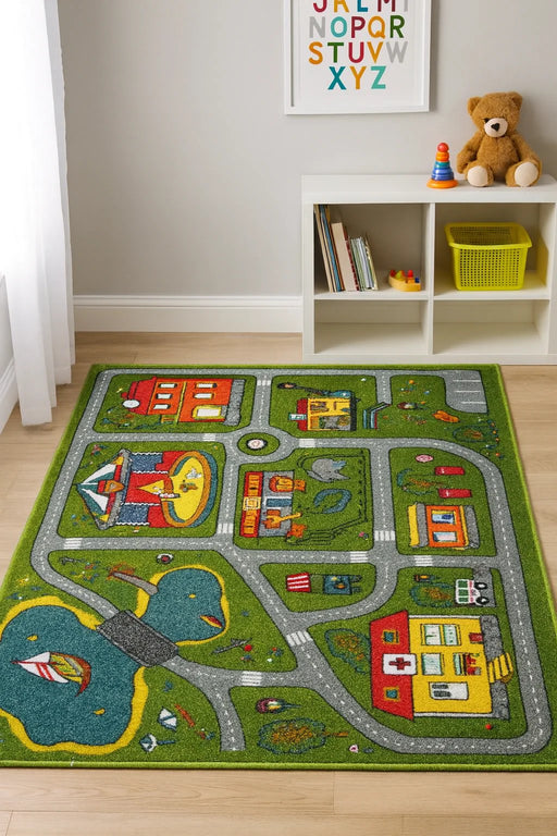 covor copii pentru joaca cu model oras si strazi ideal pentru camera copii cu masini si decor educativ