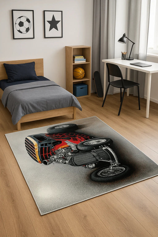 covor copii cu masina racing modern intr-o camera copii ideal pentru decor baieti si adolescenti