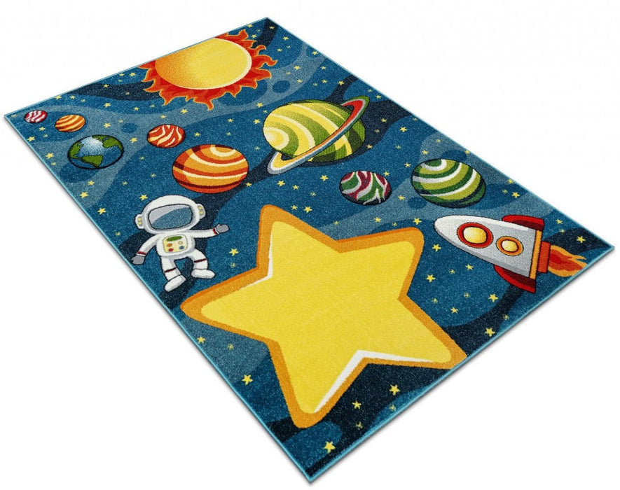 Covor copii cu model spatiu cosmic si planete colorate, moale si decorativ pentru camera copiilor