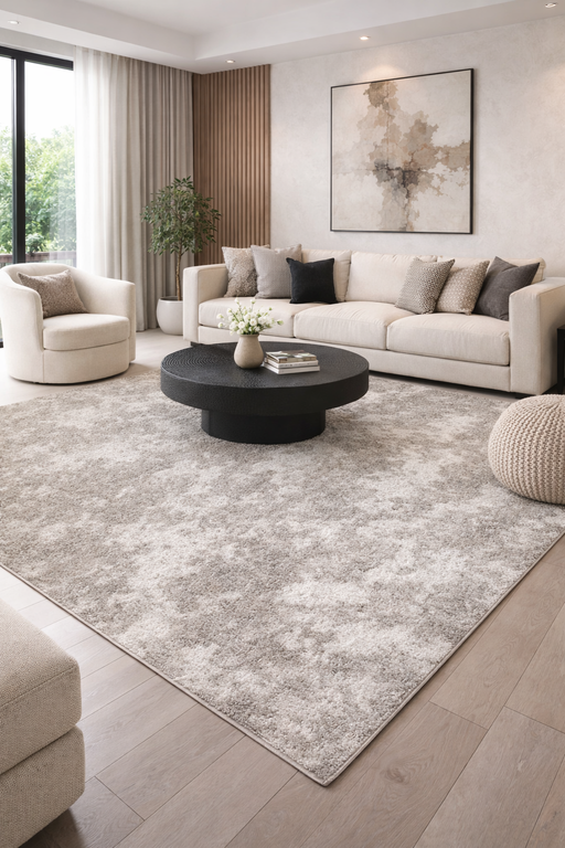 covor crem bej deschis integrat intr-un living modern