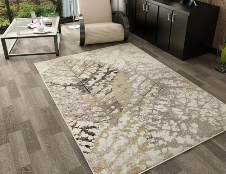 Covor crem bej modern integrat in decor contemporan, nuante calde si design premium