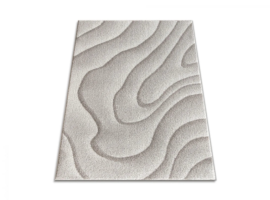 covor crem bej pufos cu model ondulat, vedere verticala