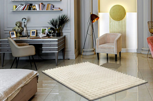 Covor crem cu efect 3D pentru living, stil elegant si modern, perfect pentru orice interior