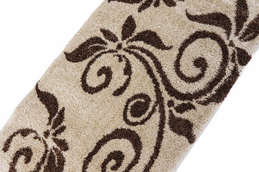 covor crem maro model floral decorativ covor pufos pentru living si dormitor design elegant