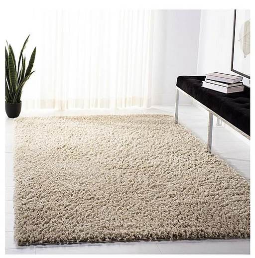 Covor crem pufos modern pentru living si dormitor, covor gros moale tip shaggy pentru interior