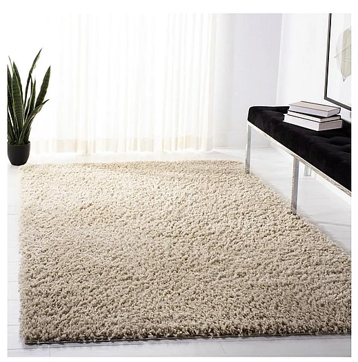 Covor crem pufos modern pentru living si dormitor, covor gros moale tip shaggy pentru interior