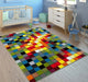 Covor modern pentru dormitor cu model geometric multicolor si aspect premium.