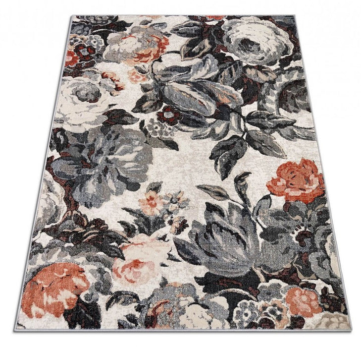 Covor floral modern cu design contemporan si nuante gri crem, aspect premium si decorativ
