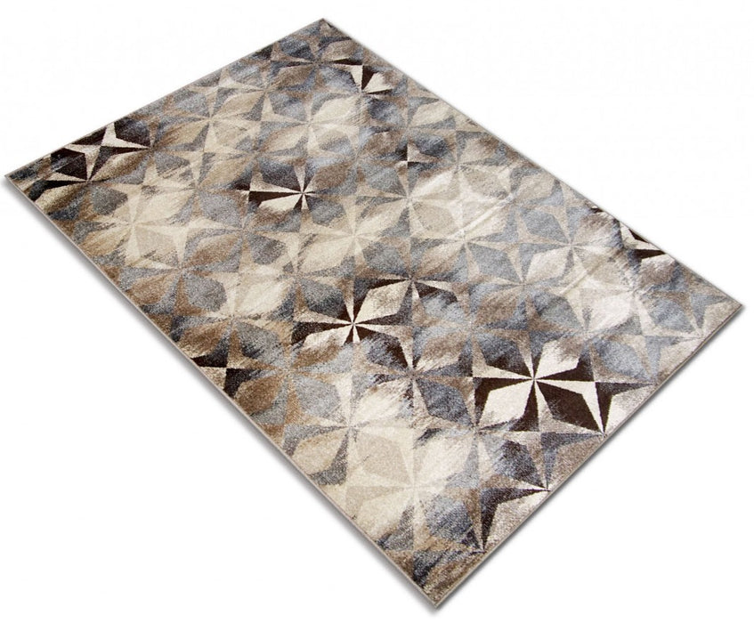 Covor geometric bej maro stil contemporan pentru decor modern