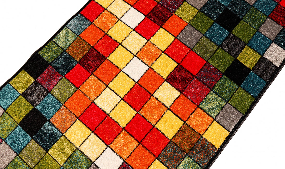 Covor geometric premium multicolor cu design contemporan, potrivit pentru living si dormitor.