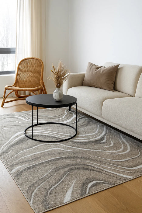 covor gri bej modern integrat intr-un living luminos