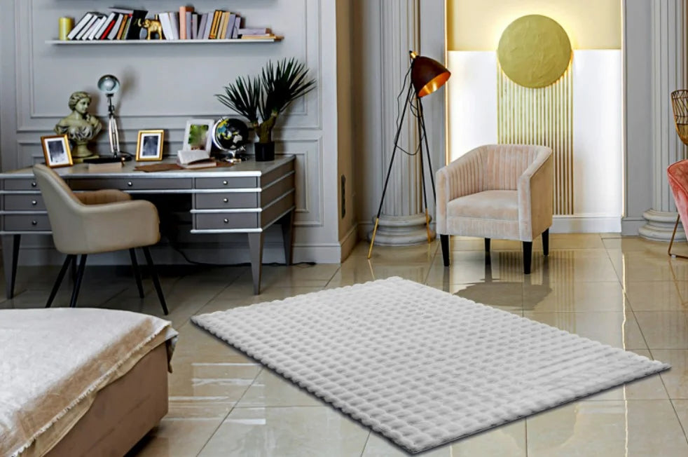 Covor gri cu efect 3D pentru living, stil elegant si modern, perfect pentru orice interior