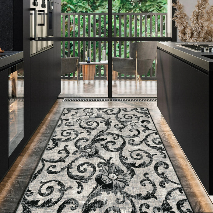 Covor gri modern pentru living cu model ornamental elegant