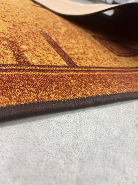 Covor pentru hol lung maro, model geometric, rezistent si usor de intretinut