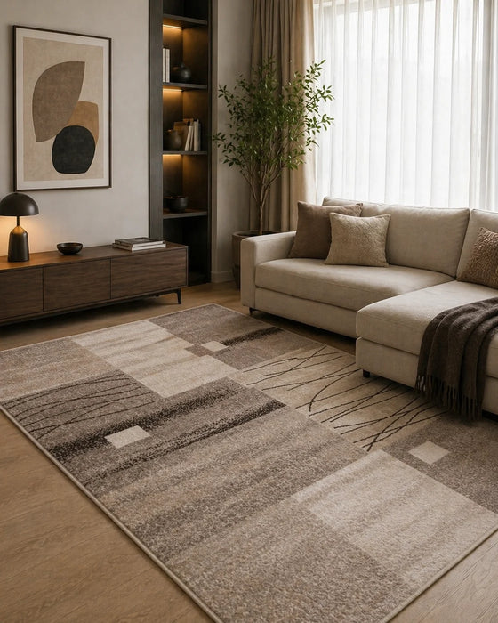 Covor Modern Bej Maro pentru Living și Dormitor - Mira 24120