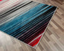 covor living modern abstract cu linii colorate potrivit pentru amenajare eleganta si moderna