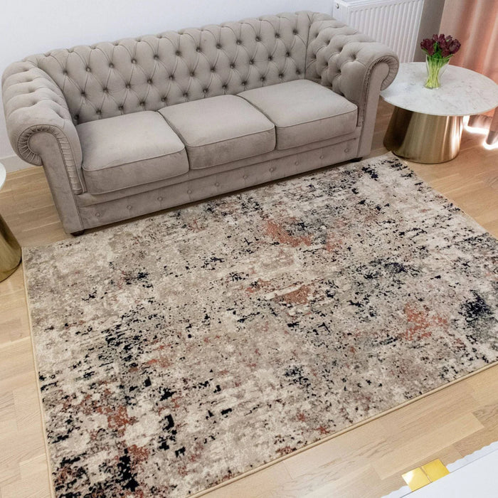 Covor living modern bej gri mare cu model abstract decorativ potrivit pentru sufragerie si dormitor