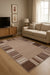 Covor living modern bej maro cu model dungi decorative, ideal pentru amenajari elegante