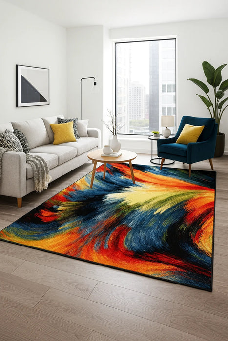 covor living modern colorat cu design abstract intr-un living elegant ideal pentru decor modern si confort