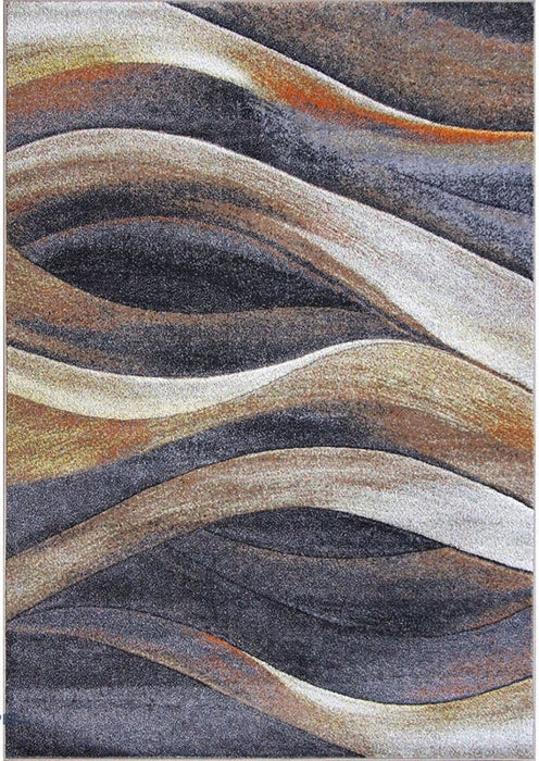 Covor living modern gri cu model valuri colorate, ideal pentru amenajari elegante si contemporane