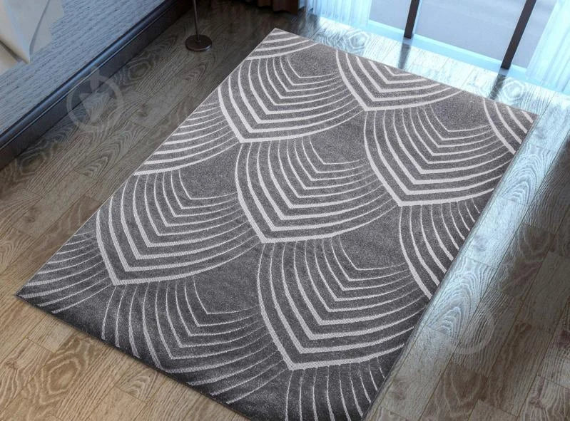 Covor living modern gri cu model geometric potrivit pentru living si dormitor