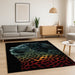 Covor living modern cu model leopard colorat pe fundal negru, ideal pentru living modern