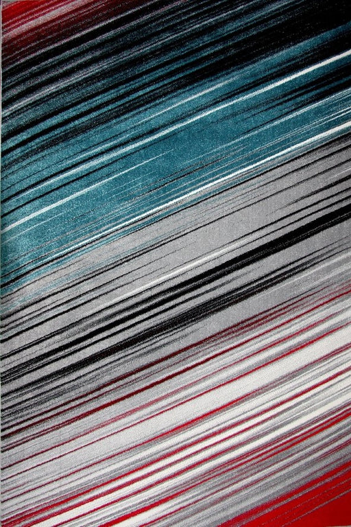 covor living modern cu linii multicolor albastru gri si rosu ideal pentru decor elegant si contemporan