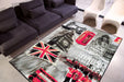 Covor living modern cu tematica Londra, design decorativ cu steagul Marii Britanii si accente rosii elegante.