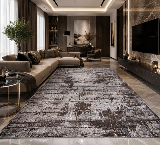 Covor living modern maro cu design abstract, antiderapant si elegant pentru living premium