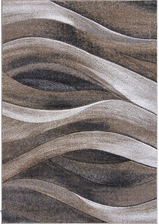 Covor living modern maro cu model valuri abstracte, ideal pentru amenajari elegante si contemporane