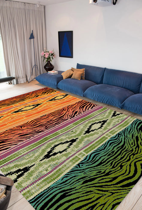 Covor living modern multicolor cu model decorativ si design elegant, ideal pentru sufragerie si dormitor.