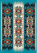 Covor living modern turcoaz cu model etnic decorativ, ideal pentru amenajari moderne