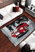 Covor living modern gri și negru cu mașină sport roșie pentru decor elegant