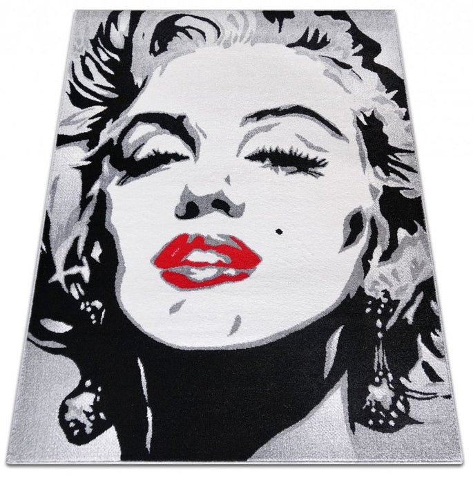 Covor living pop art modern în culori negru, alb și roșu pentru decor elegant