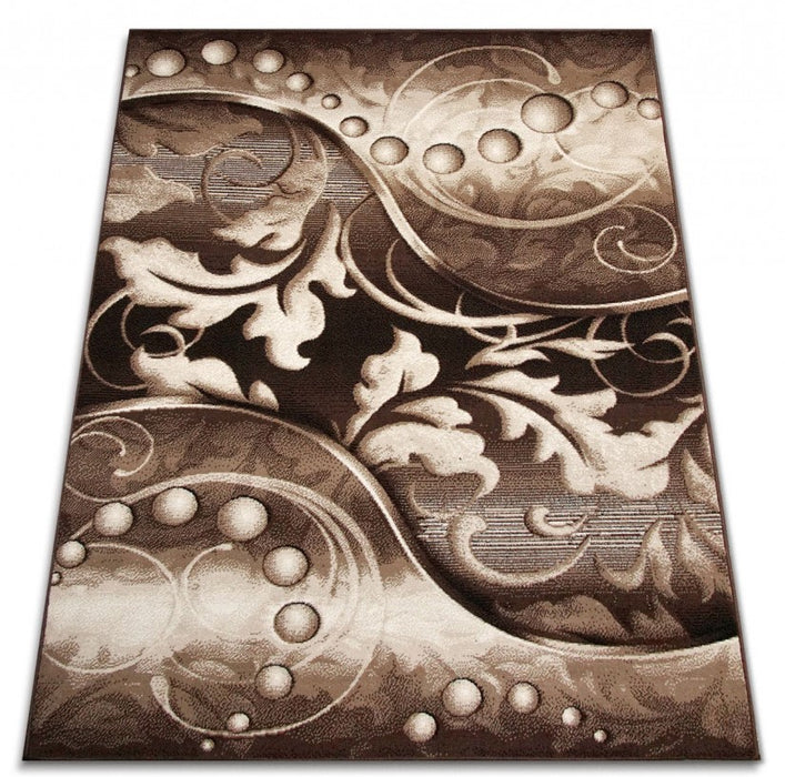 covor maro bej modern cu model abstract vedere de sus