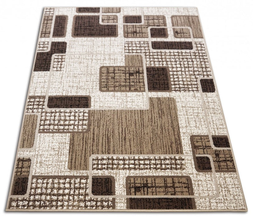 Covor maro bej modern cu design contemporan si forme geometrice