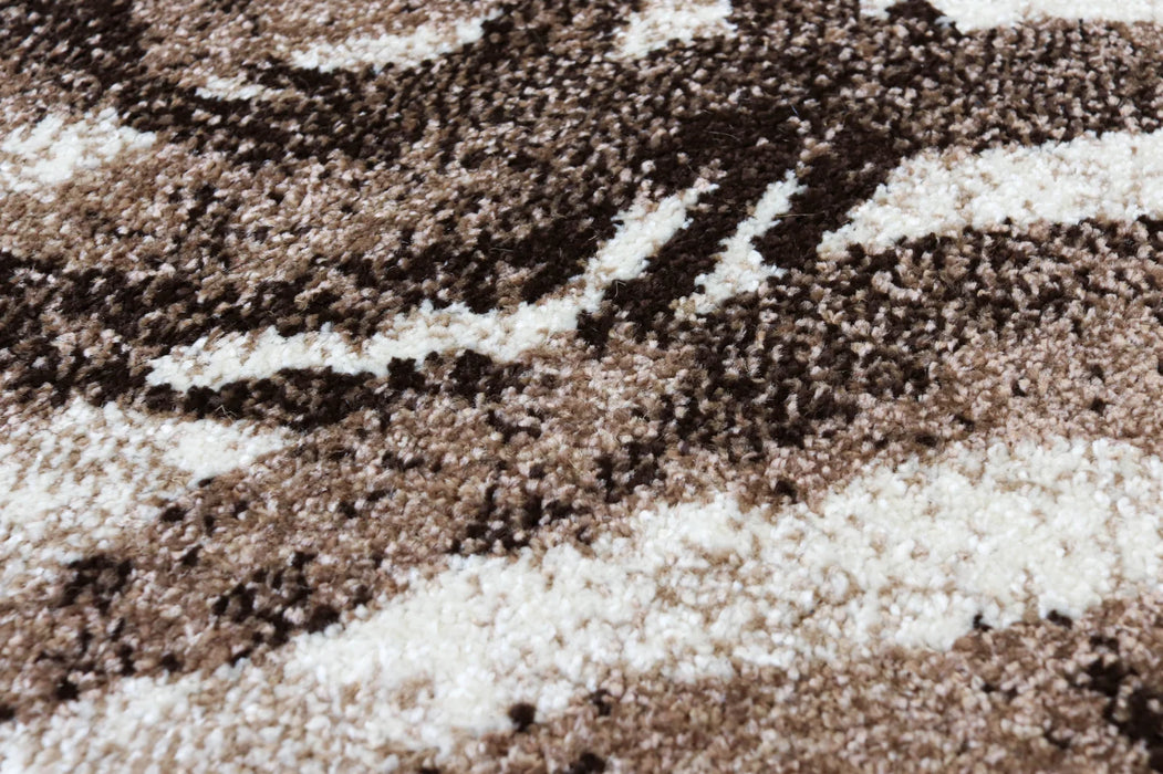 Detaliu model geometric cu cercuri bej si maro design modern pentru covor de living