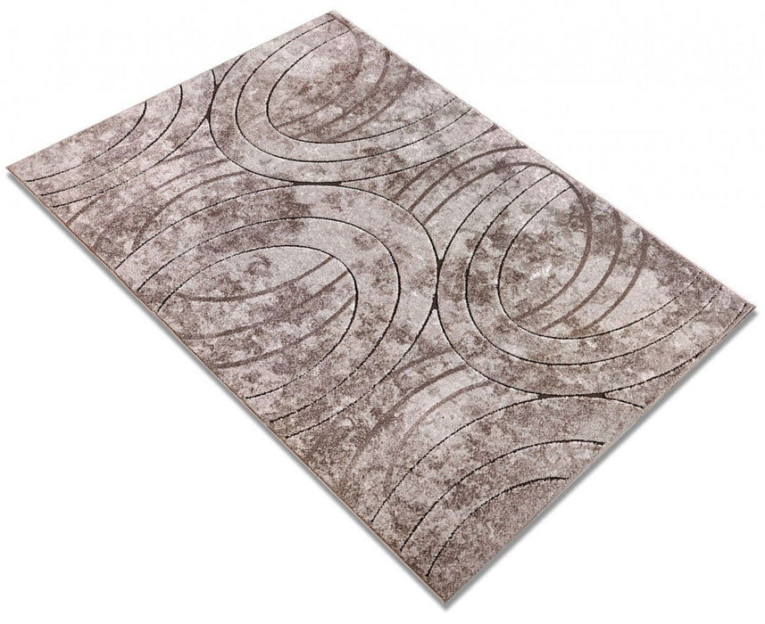 Covor modern abstract bej maro, vedere în perspectivă