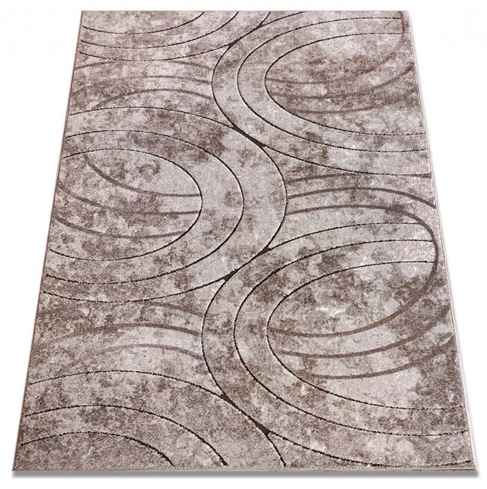 Covor modern abstract bej maro, vedere completă