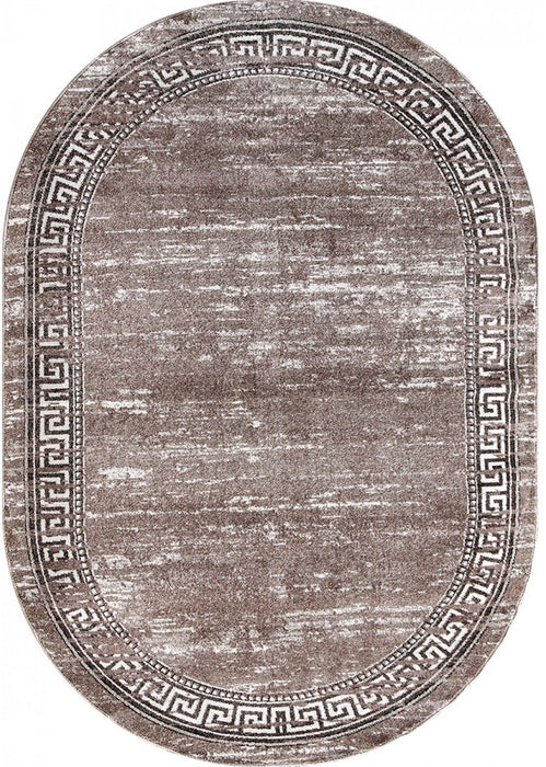 Covor modern abstract oval bej maro, vedere completă a designului