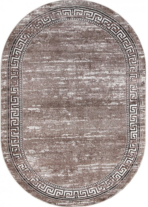 Covor modern abstract oval bej maro, vedere completă a designului