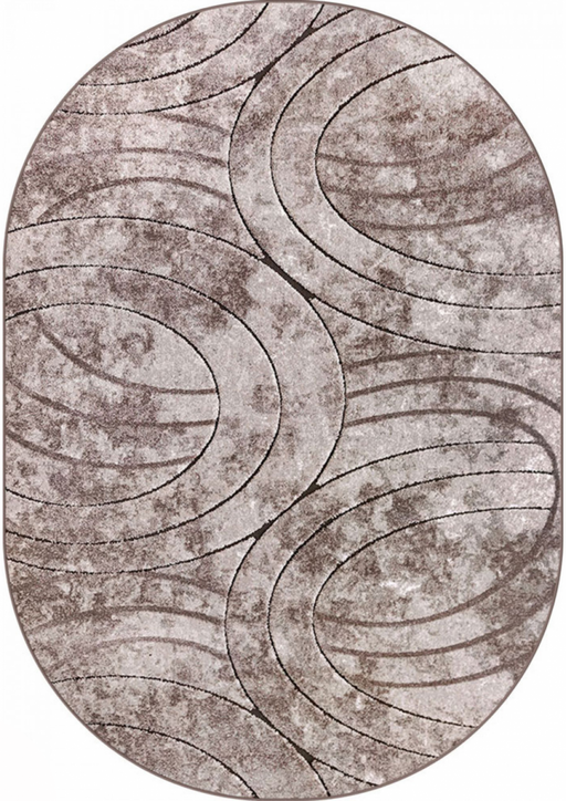 Covor modern abstract oval bej maro, ideal pentru living și dormitor