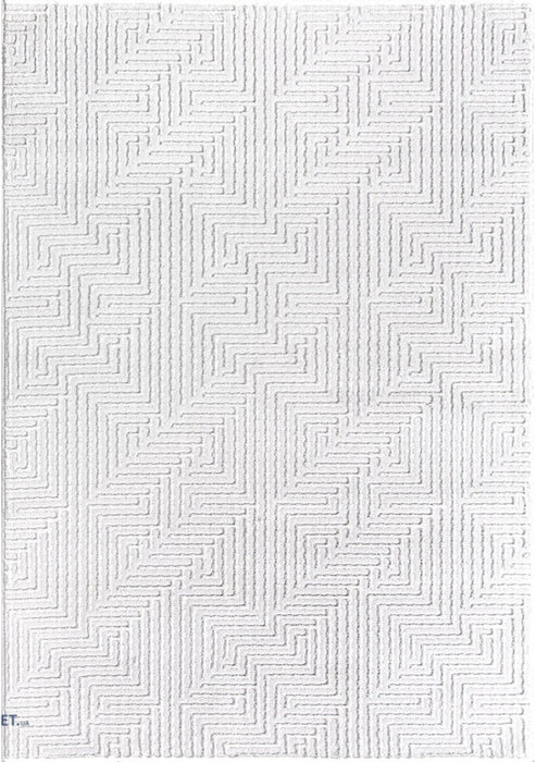 Covor modern alb pentru living, model geometric texturat, design minimalist elegant