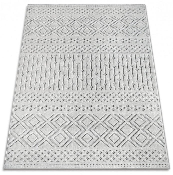 Covor modern alb pentru living cu model geometric discret