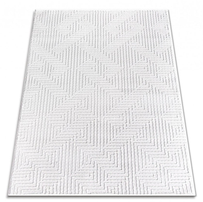 Covor alb modern vedere de sus, model simplu geometric potrivit pentru living