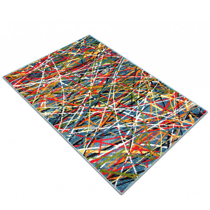 Covor modern albastru abstract pentru living si camera, design vibrant si elegant, potrivit pentru amenajari moderne