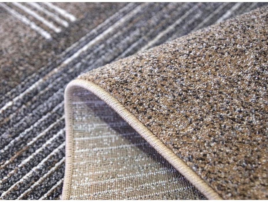Detaliu covor modern bej gri cu textura premium si finisaj de calitate pentru living