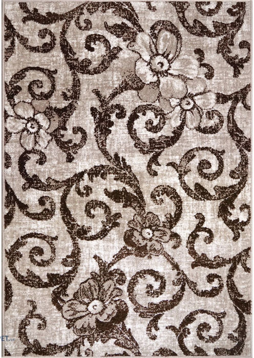 Covor modern bej maro cu model floral pentru living elegant